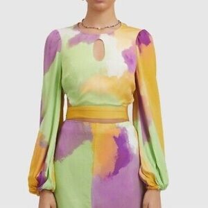 The Wolf Gang Levisa Key Hole Top Green Purple Size Small NWT